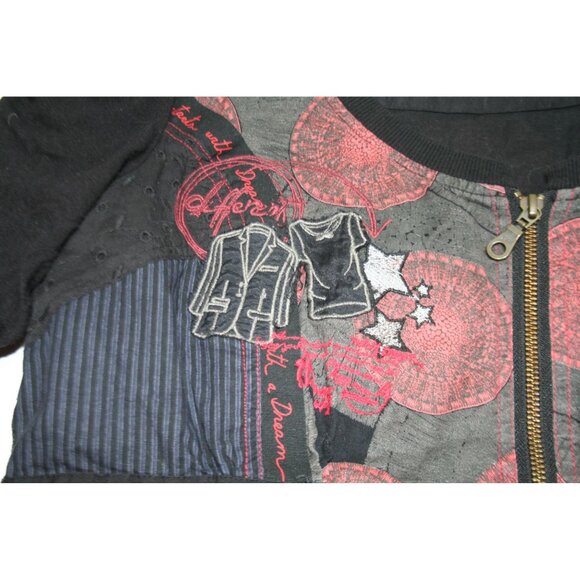 Desigual Abstract Print Patchwork Dress Ruffle Medium Boho Dark Artsy Streetwear - Picture 8 of 13